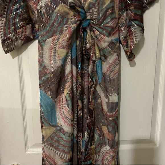 Issa London Metallic Chiffon Silk Maxi Dress Boho Luxe Deep V neck vintage - Picture 12 of 12